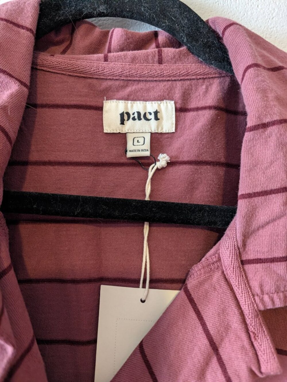 NWT Pact Organic Cotton Striped Polo Dress Mauve Burgundy Short Sleeve L - Picture 2 of 5